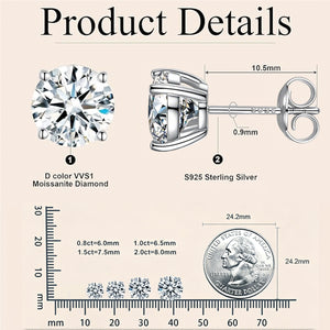 4-Prong Moissanite Stud Earrings size specifications D Color VVS1 GRA certified | Oglowa