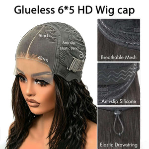 27 Inch Glueless Water Wave Lace Front Wig full length model view | Oglowa
