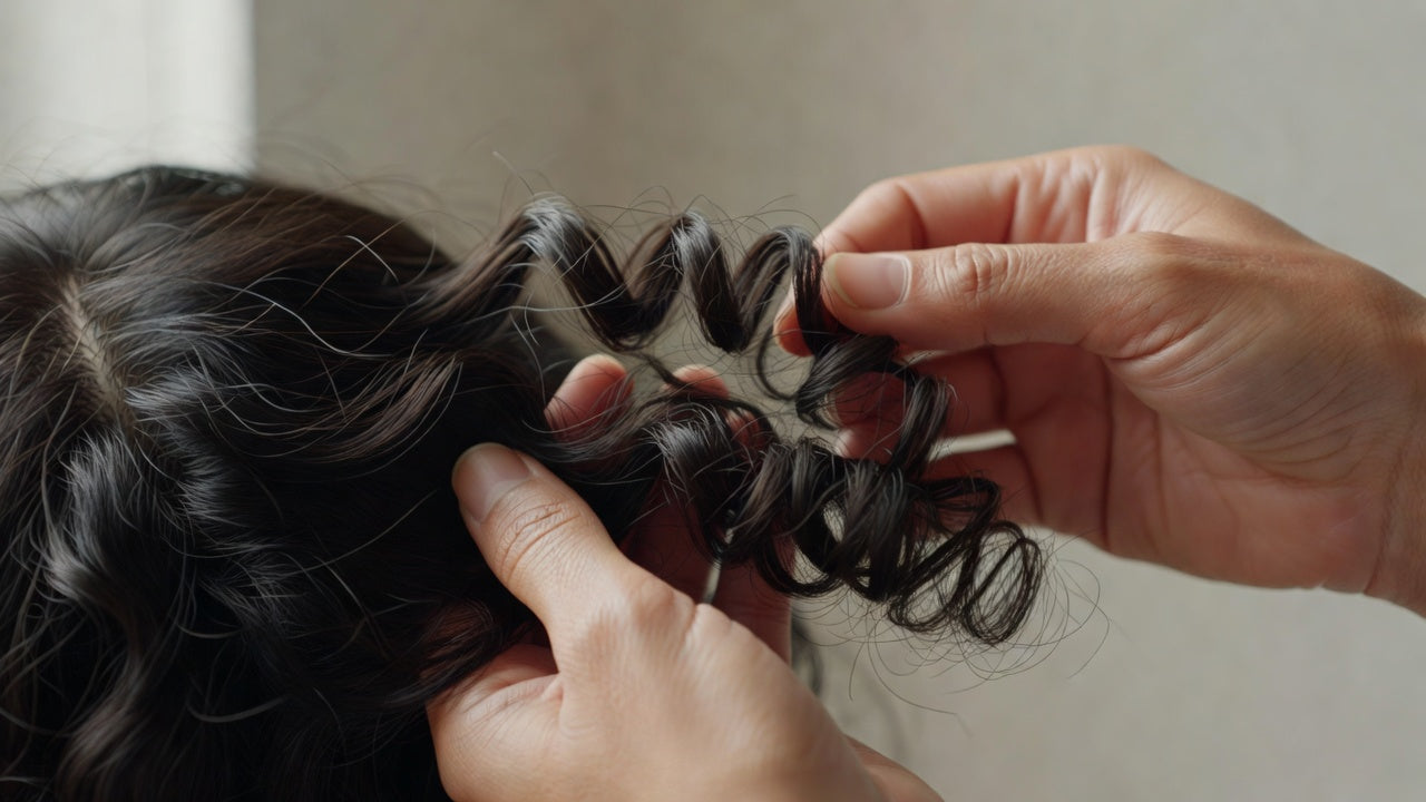 How to style a curly wig without frizz showing finger detangling technique