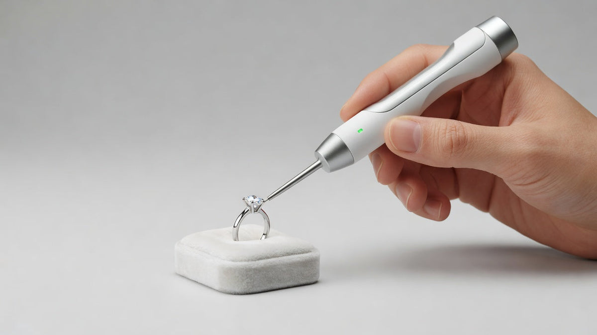 Moissanite electronic tester device testing a stone for identification