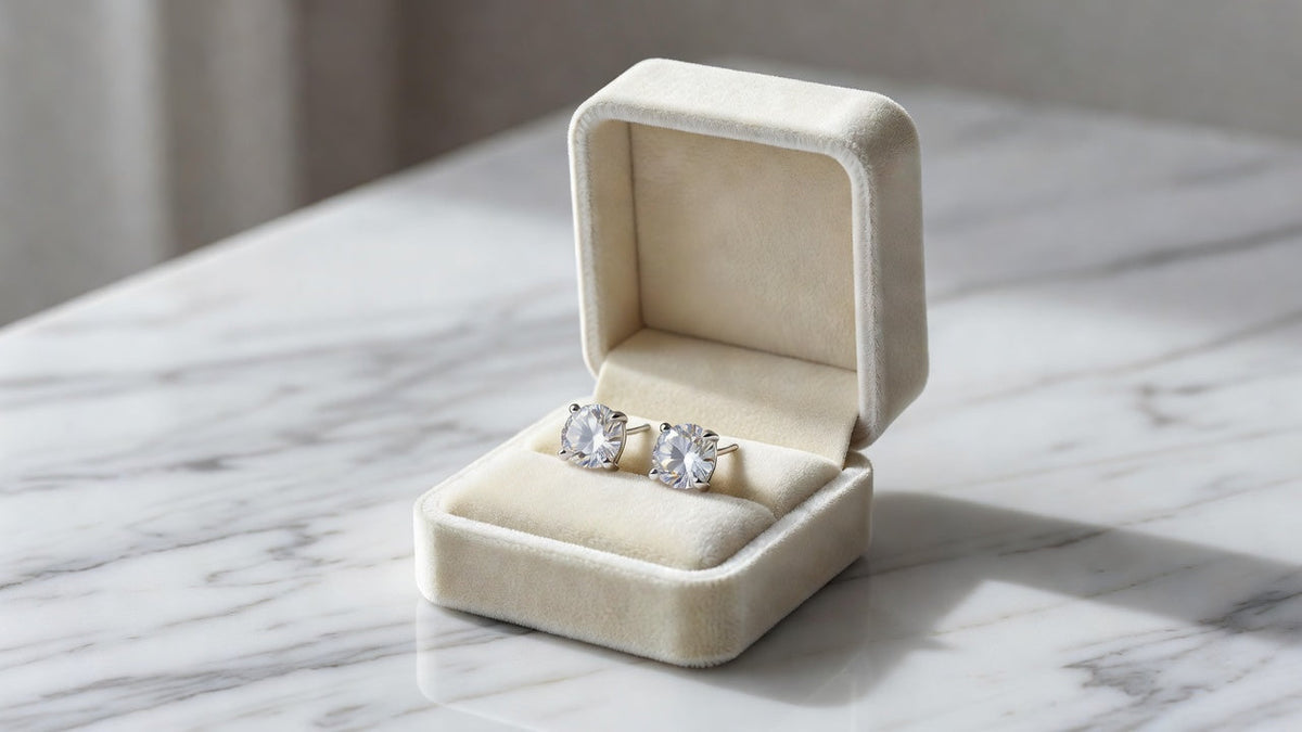 Moissanite jewelry stored in soft velvet pouch and jewelry box showing proper individual storage