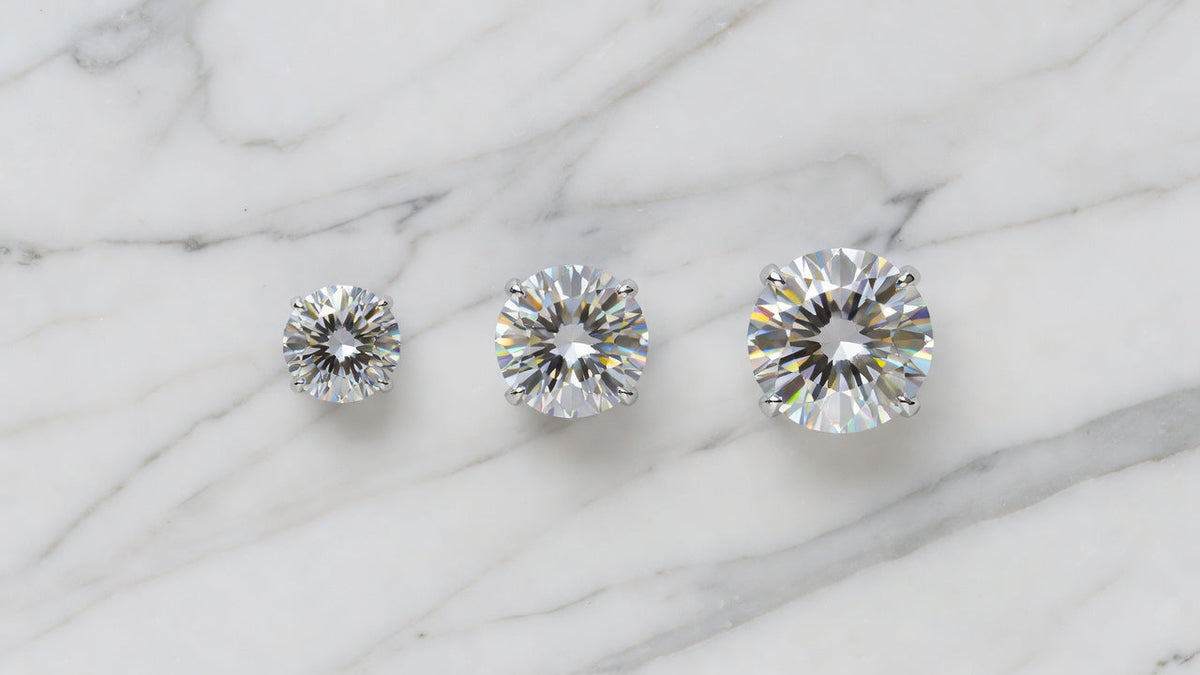 Moissanite pendant necklace size comparison showing different carat options