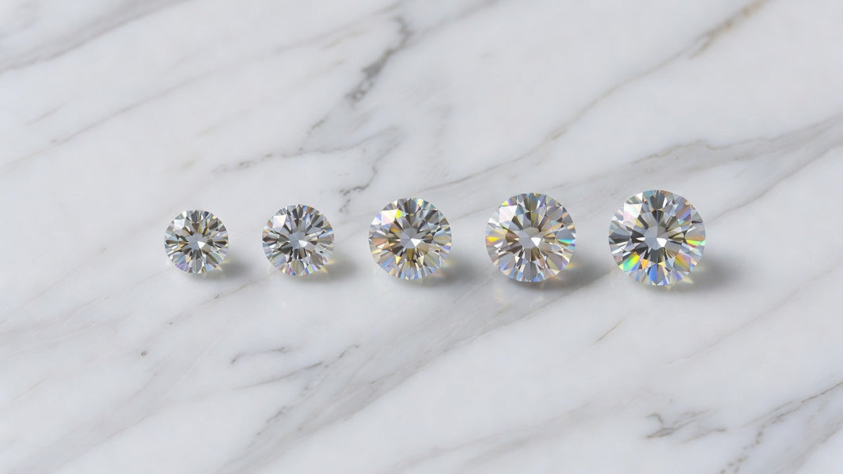 Moissanite size chart comparing 1ct 2ct 3ct stone visual sizes