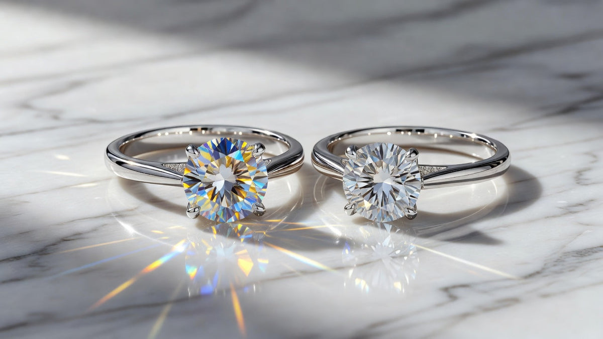 Moissanite versus cubic zirconia sparkle comparison showing brilliance and durability differences