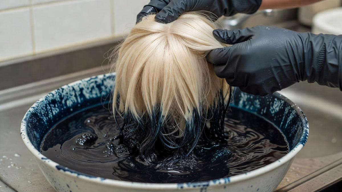 Synthetic wig fabric dye color experiment showing results