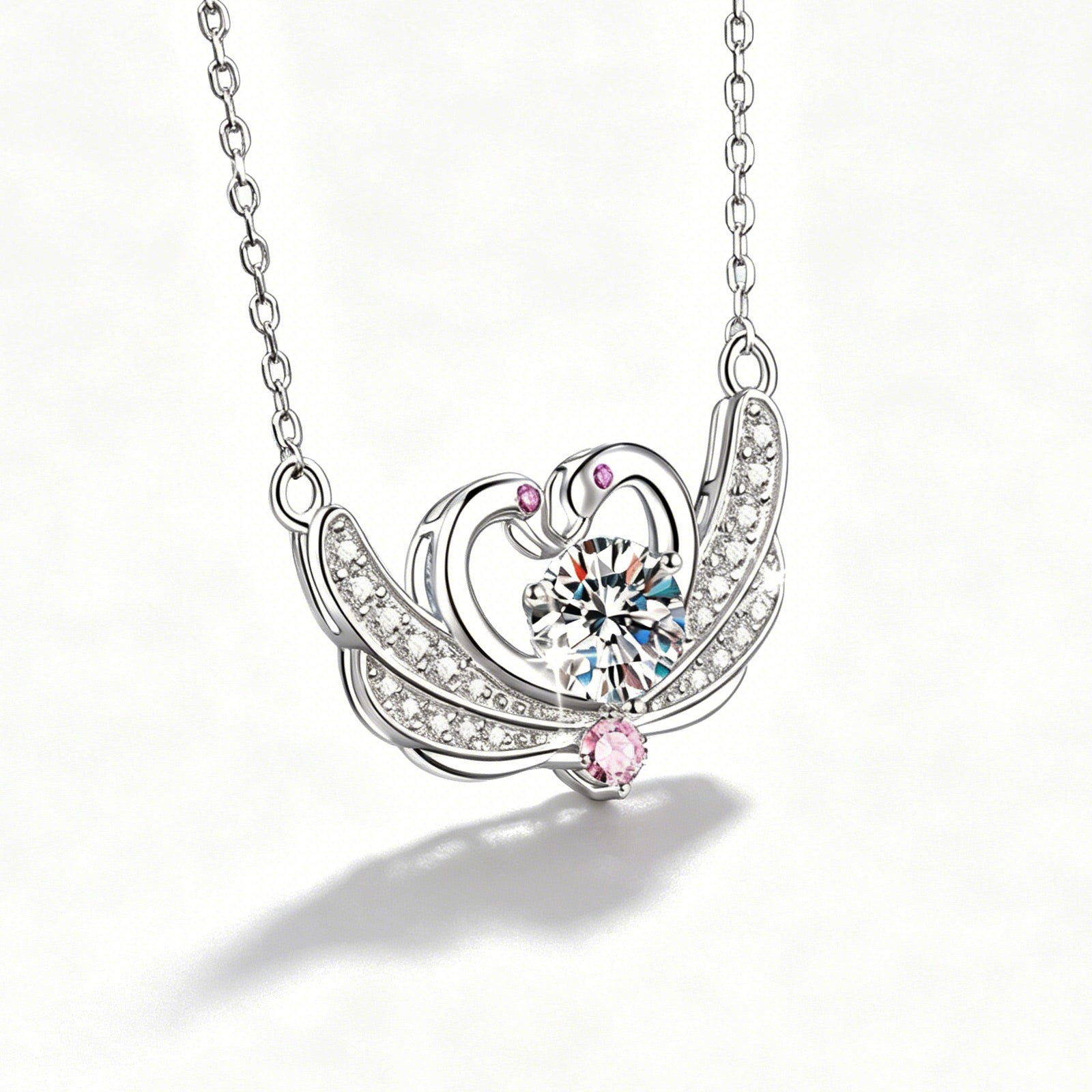Moissanite Swan Pendant Necklace - Sparkle Detail