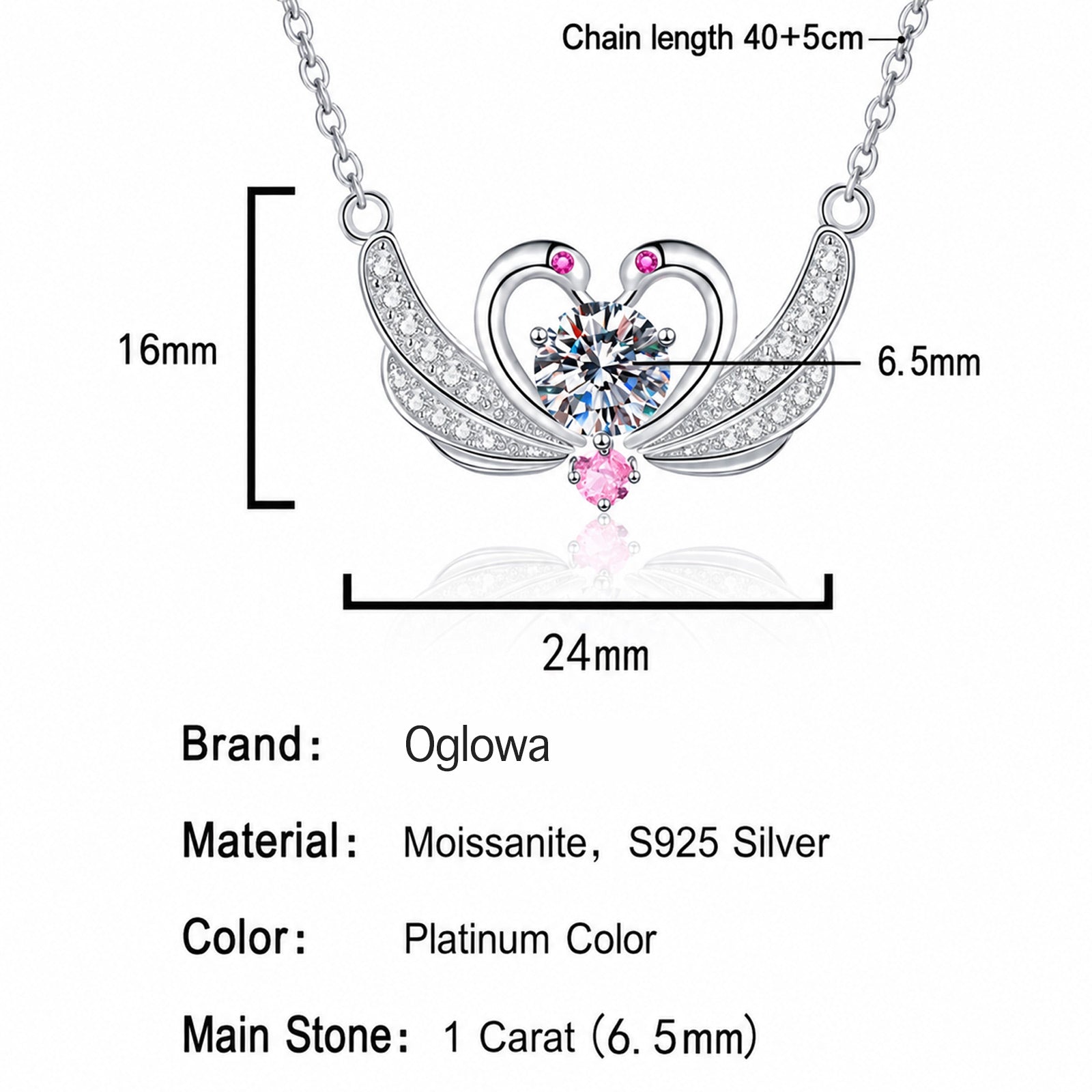 Moissanite Swan Pendant Necklace - Close-up
