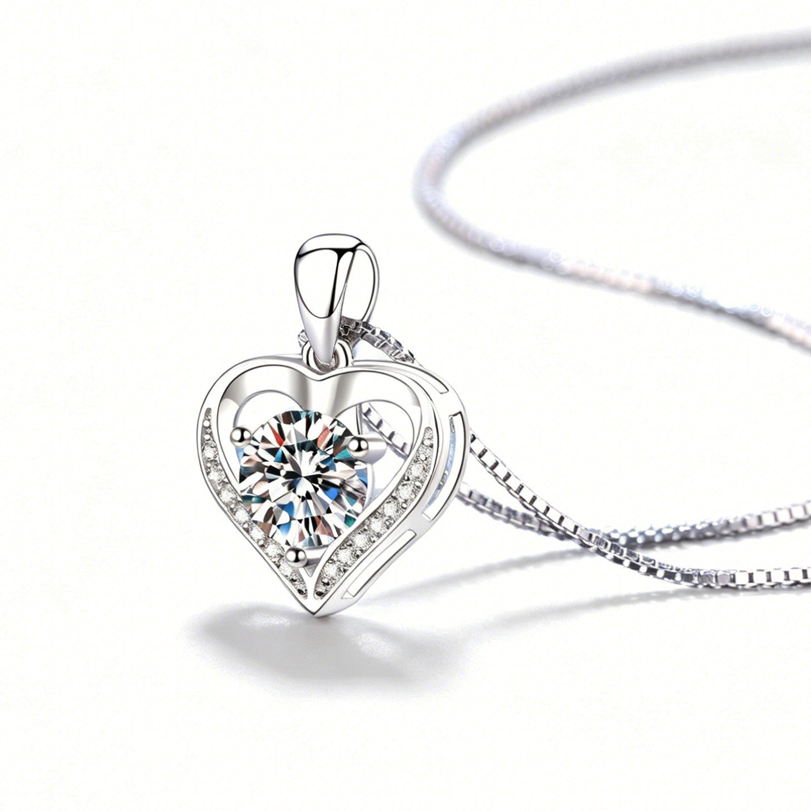 Moissanite Heart Pendant Necklace - Sparkle Detail