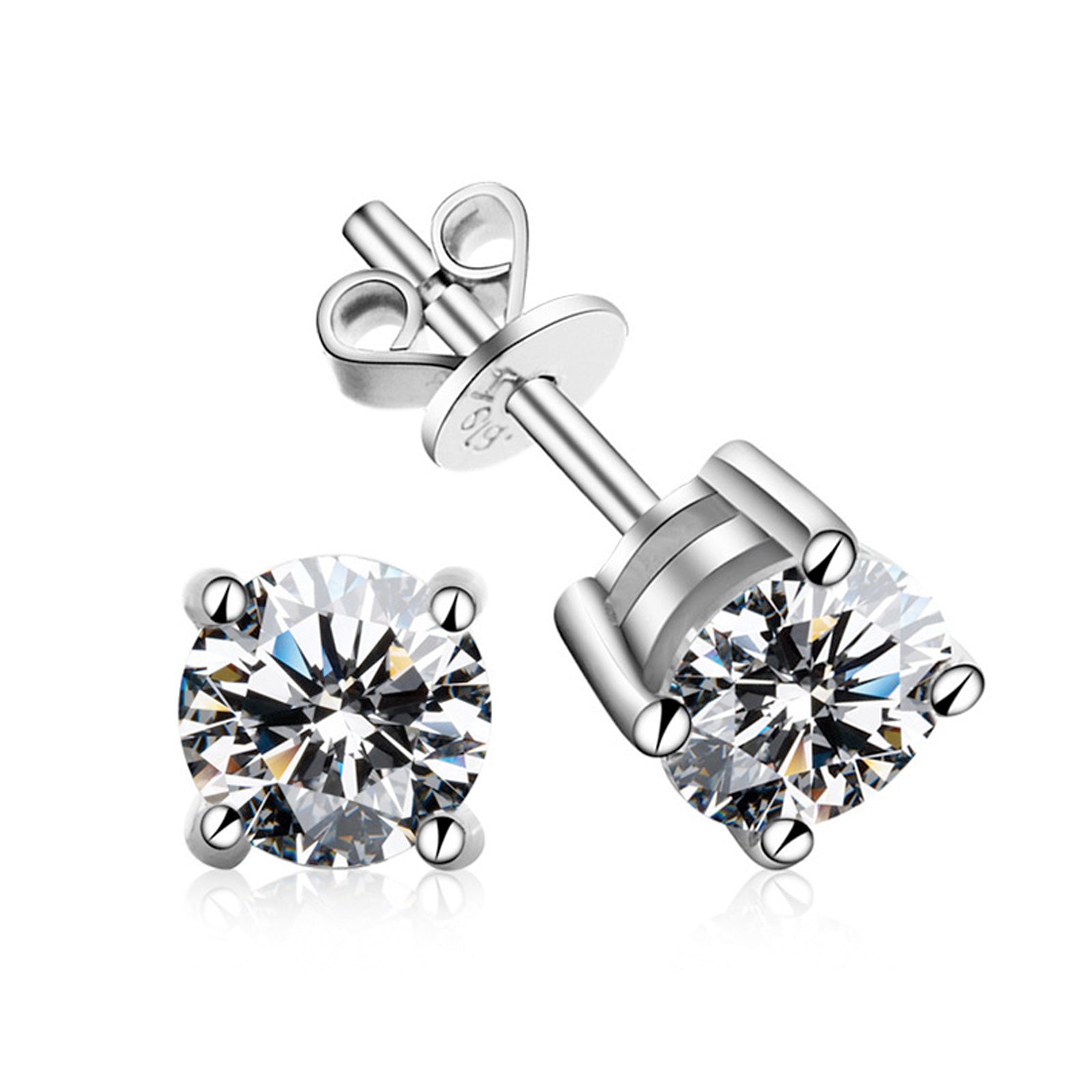 4-Prong Moissanite Stud Earrings D Color VVS1 S925 Sterling Silver pair on white background | Oglowa
