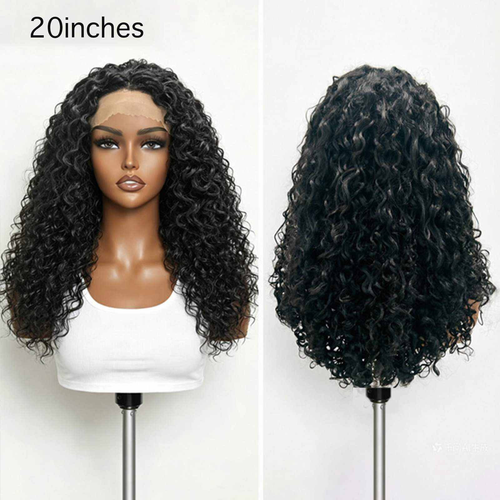 Glueless Curly Lace Front Wig | Natural Black | 21 Inch full length model view | Oglowa