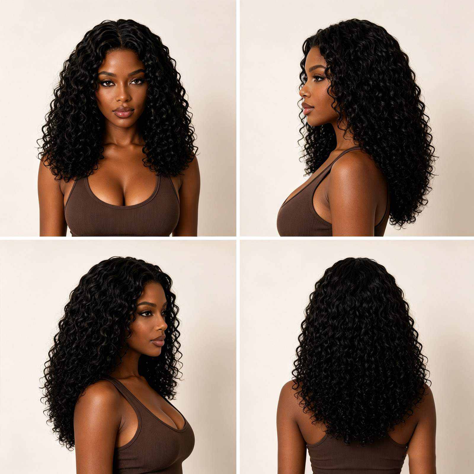 Glueless Curly Lace Front Wig natural black back view | Oglowa