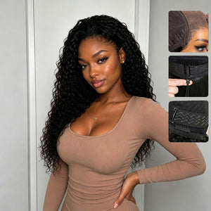 27 Inch Glueless Water Wave Lace Front Wig cap construction glueless detail | Oglowa