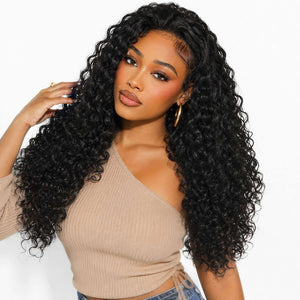 27 Inch Glueless Water Wave Lace Front Wig side profile model view | Oglowa