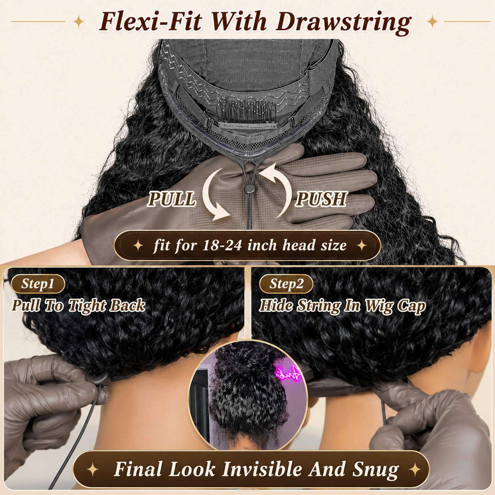 27 Inch Glueless Water Wave Lace Front Wig water wave curl texture detail | Oglowa