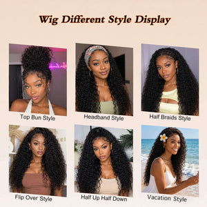 27 Inch Glueless Water Wave Lace Front Wig natural black back view | Oglowa