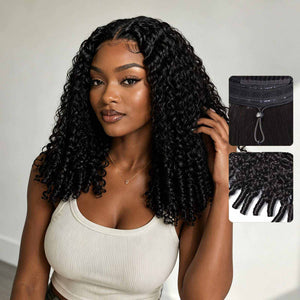 Glueless Kinky Curly Wig | Natural Black | 17 Inch front model view | Oglowa