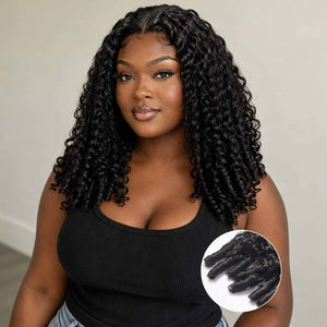 Glueless Kinky Curly Wig | Natural Black | 17 Inch full length model view | Oglowa